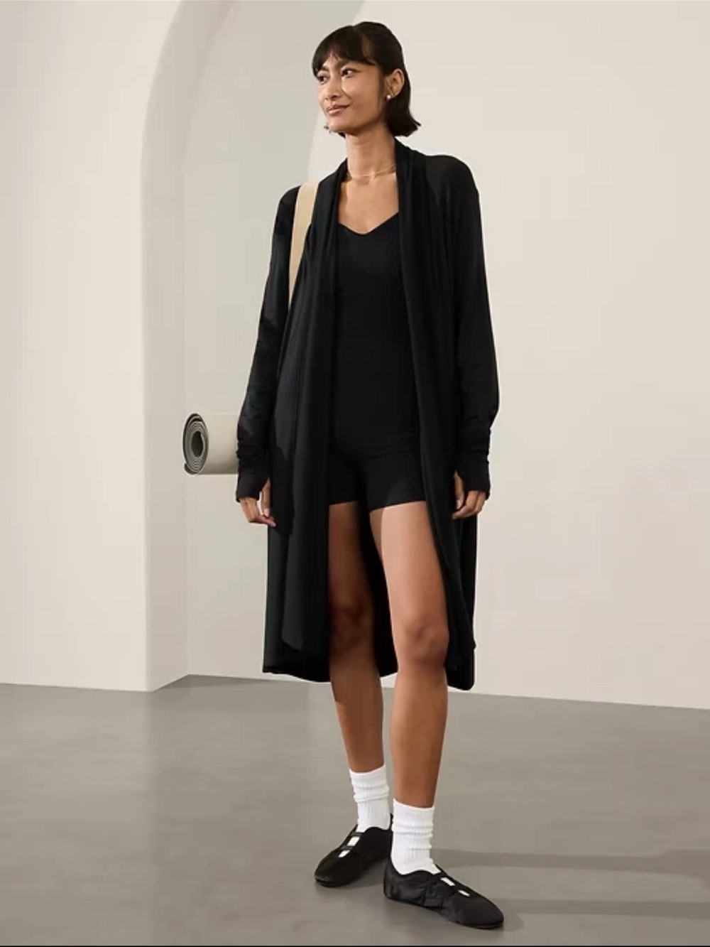 ATHLETA Plus Cozy Soft Pranayama Wrap Black Long Cardigan Duster Restore M NWT